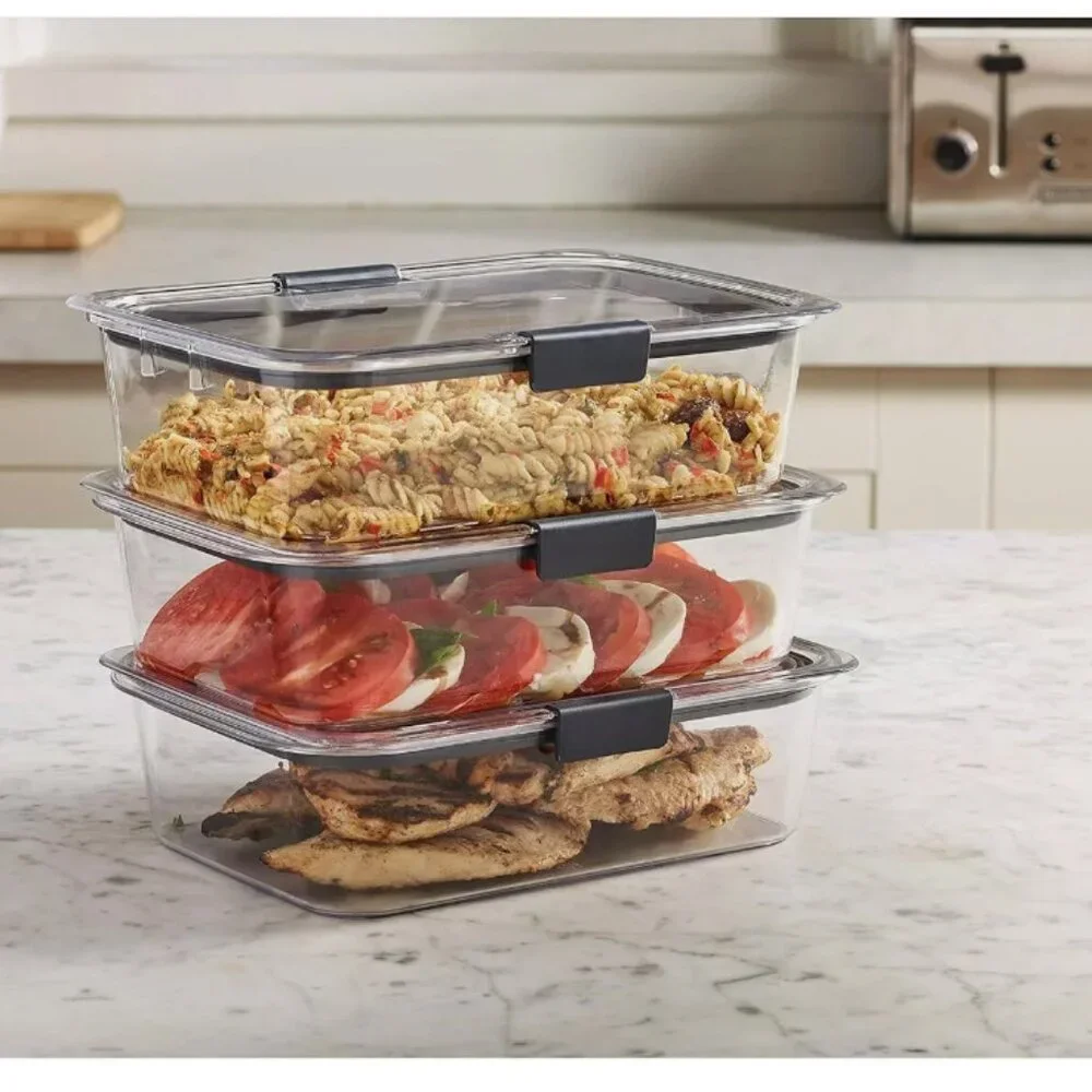 NEW! Rubbermaid Brilliance Food Storage Container, Large, 9.6 Cup, Clear, 3 Pack
